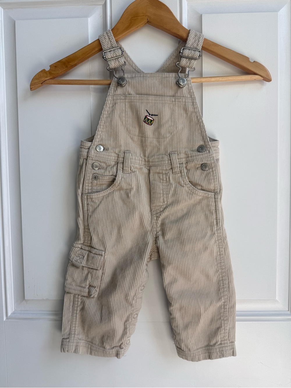 Vintage Gymboree 6-12m Beige Corduroy Overalls Y2K Embroidered Drum neutral